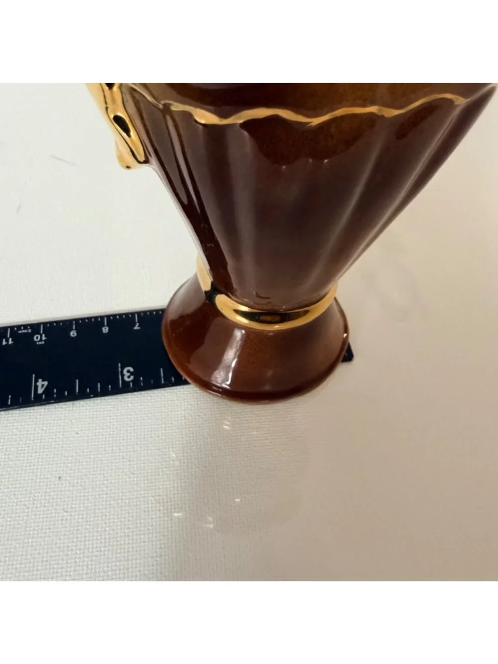 Vintage Mini Bud Vase 23K Gold Ceramic Ewer Pitcher Brown Amber Floral